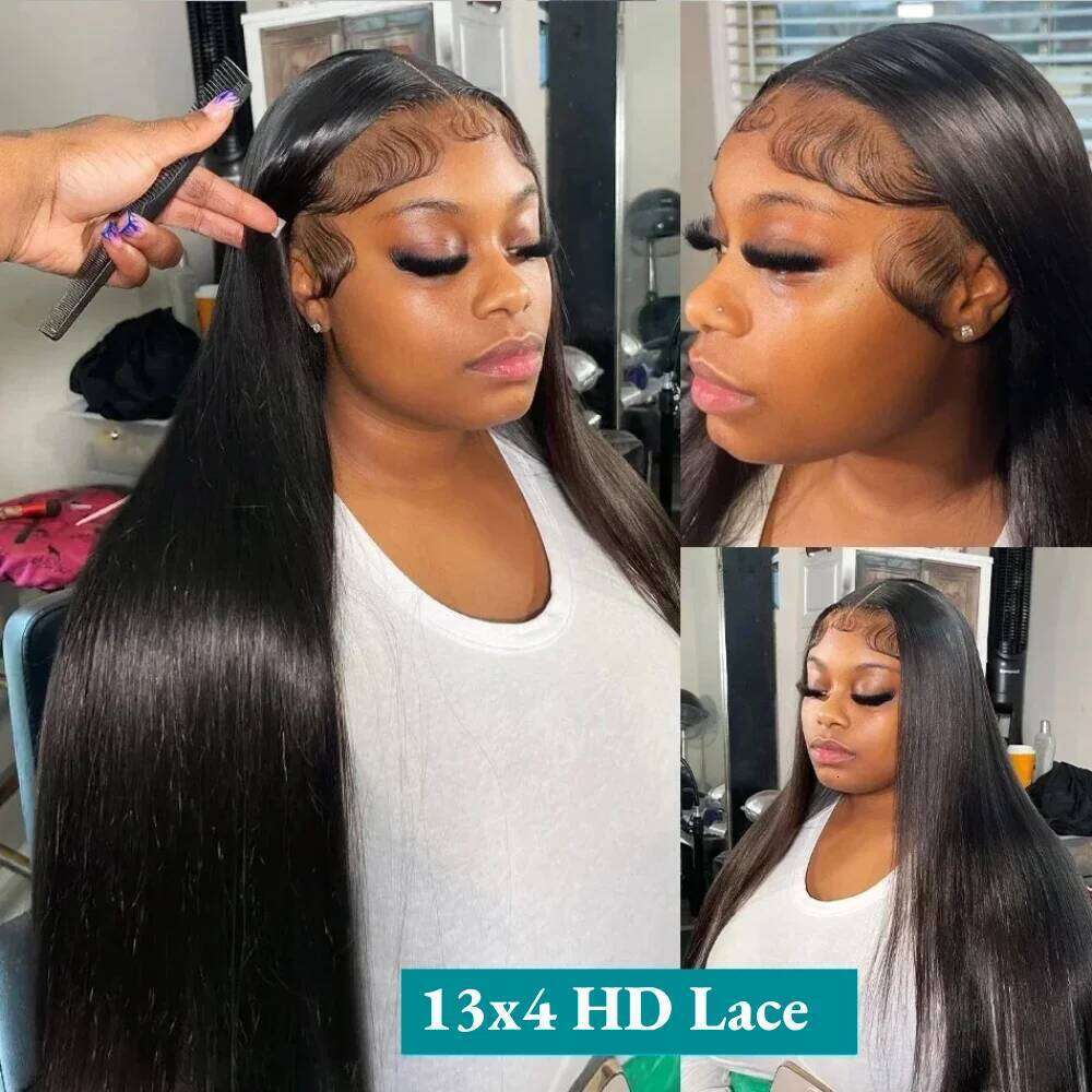 200 Density 13x4 13x6 Natural Black Bone Straight Brazilian Virgin Hair HD Transparent Lace wig Frontal Pre plucked Wigs