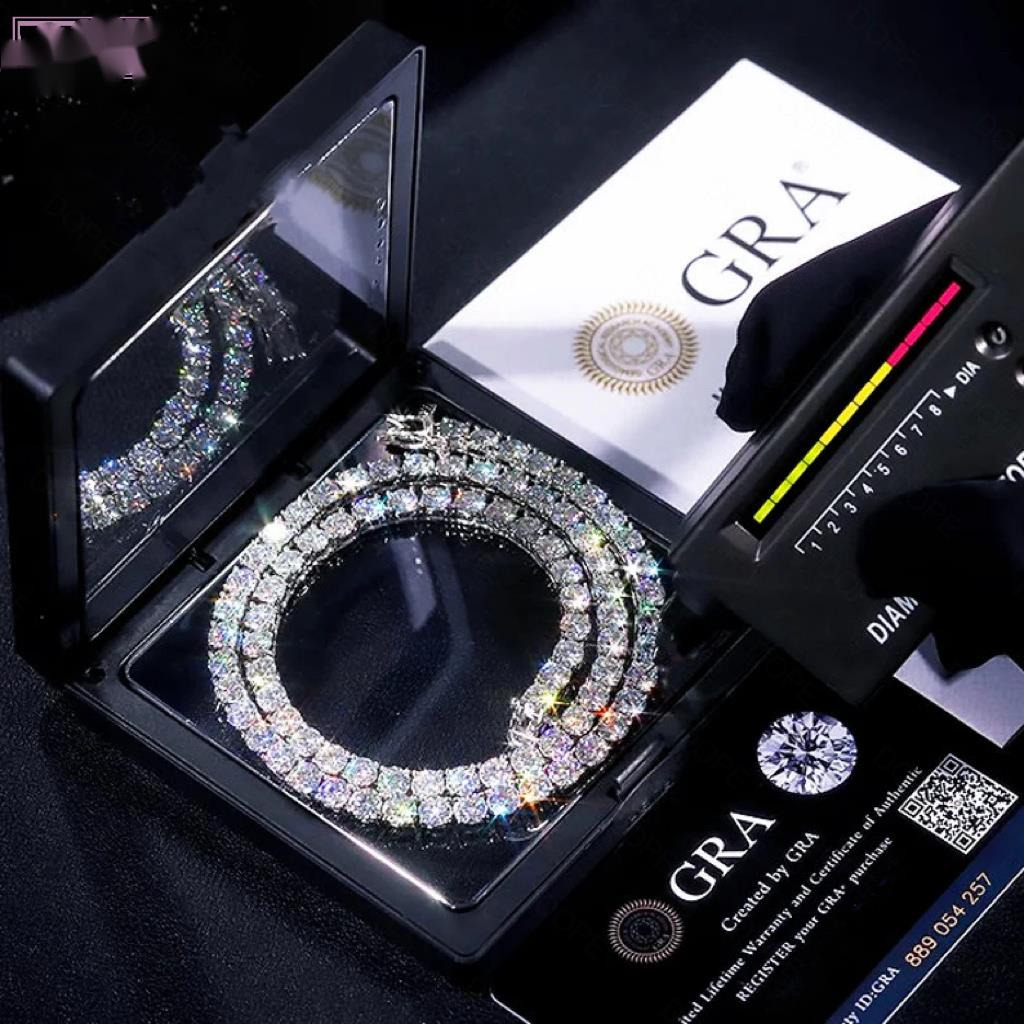 OACOCA GRA Certified 3mm 4mm 5mm 6mm Moissanite Chain 925 Silver Tennis Necklace VVS Moissanite Tennis Chain