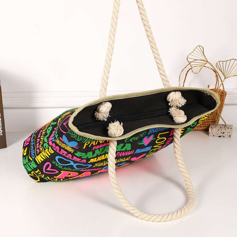 New Beach Printed Letter Personalized Shoulder Cotton Rope Tote Large Capacity Canvas Bag