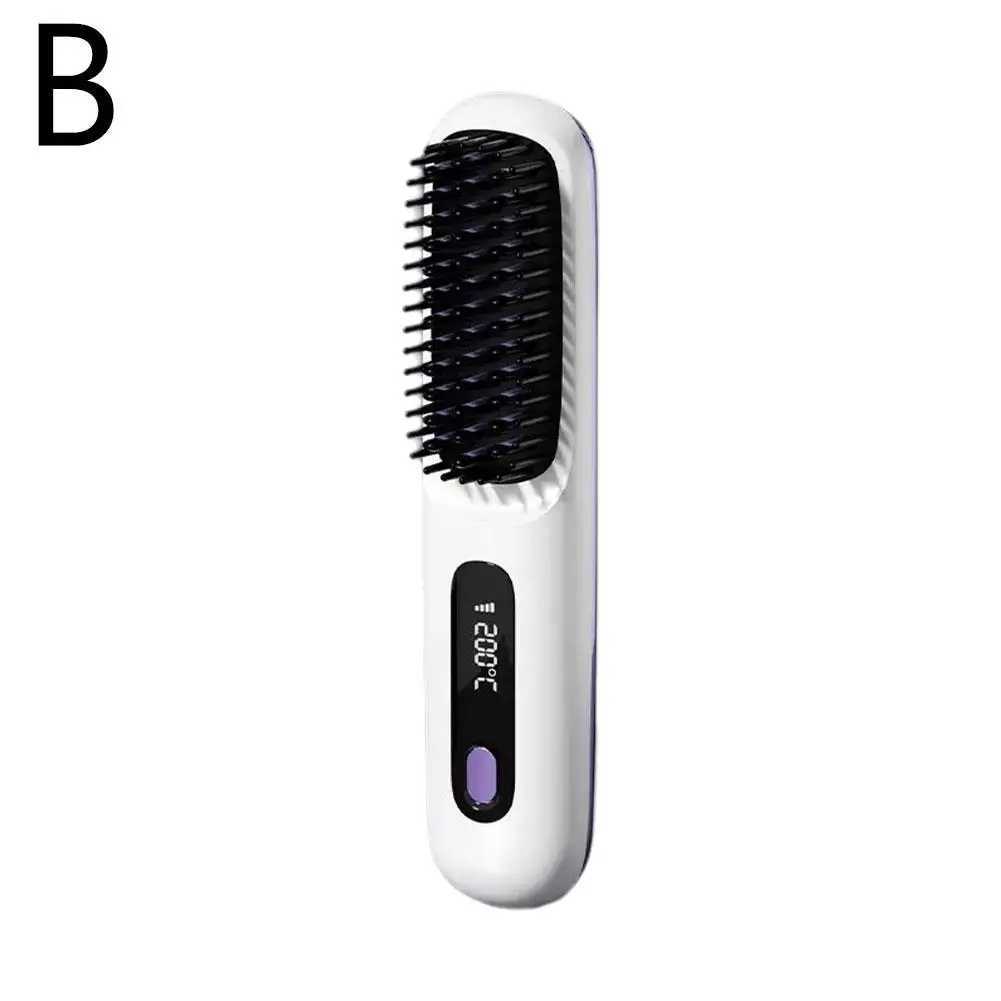 Wireless Portable Hair Straightener Brush Electric Hair Heated Brush Ion Straightening Tool LCD Comb Styling Negative Strai F4D1 W250610