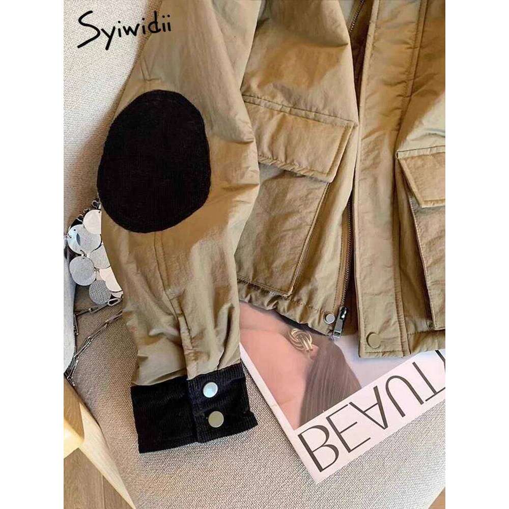 Syiwidii Vintage Parkas for Women Turn-down Collar Pockets Casual Coat Autumn Winter 2024 New Long Sleeve Female Thermal Jackets