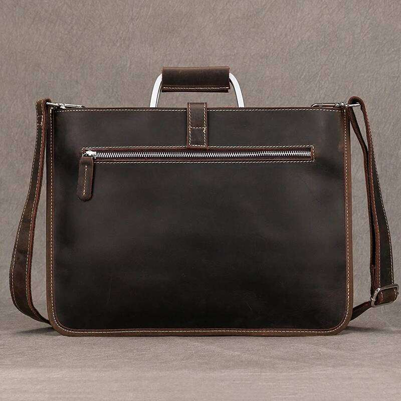 Genuine Zipper Briefcase For Man Messenger Office Bags Male Crazy Horse Leather Laptop Bag 13 Inch Maletines Hombre