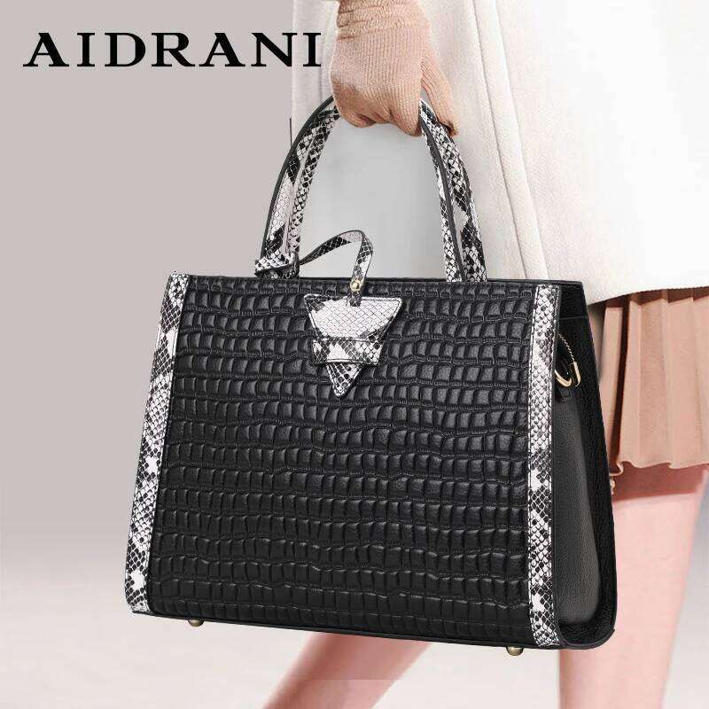 Aidrani Women's Genuine Leather Handbag, Large Capacity Fashionable Shoulder Bag, Stone Patterned Cowhide Bag