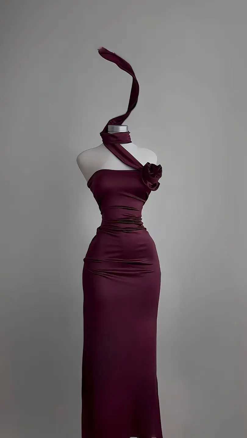 A long slit dress for elegant ladies figure-hugging waist-cinching and slimming red long XJ250610