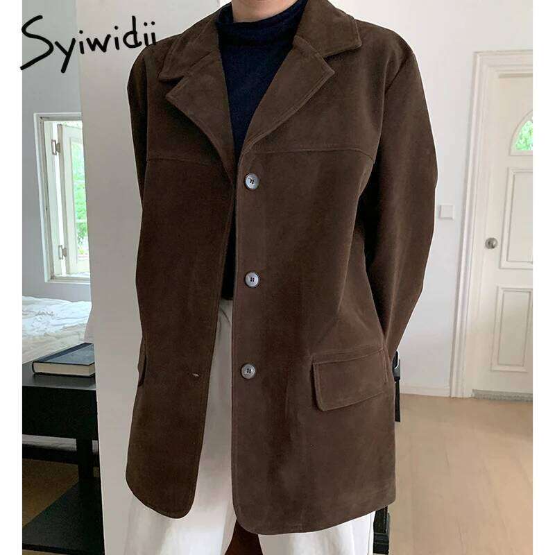Syiwidii Fashion Women Blazers Casual Solid Lapel Single Breasted Coat 2024 Fall Winter Simple Retro Commuting Lady Outerwear