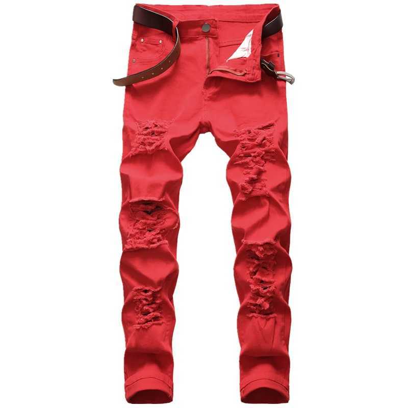 Straight Hole Destruction Trousers Distressed Jeans Men Denim Trousers Fashion Designer Brand White Pants Male Large Size 28-42 M250610