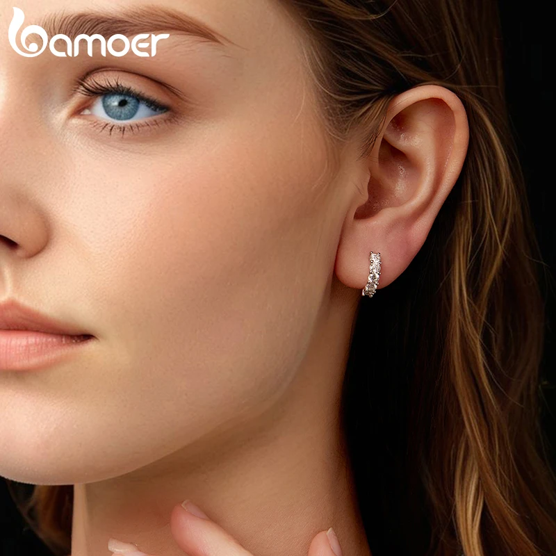BAMOER 1cttw Classic Moissanite Hoop Earrings For Women, 925 Sterling Silver Sparkling Huggie Earrings Engagement Jewelry Gifts MSE005