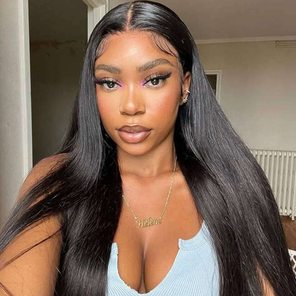 Bone Front 13x4 13X6 Hd Lace Frontal Wig Pre Plucked 180% Density Black Straight Human Hair Wigs