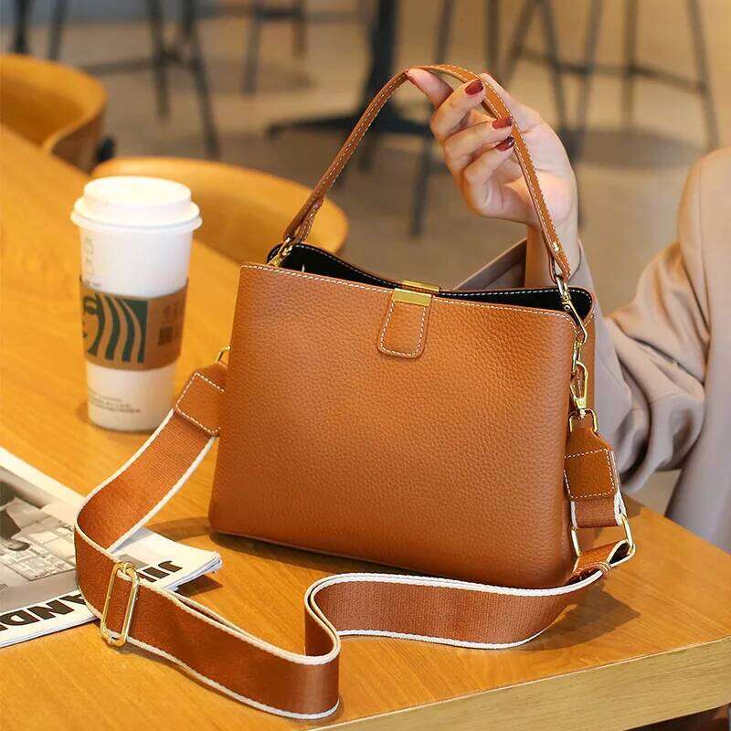 Genuine Leather Women's Designer Bucket Handbags High Quality Cowhide Women Shoulder Bag Fashion Crossbody Bags