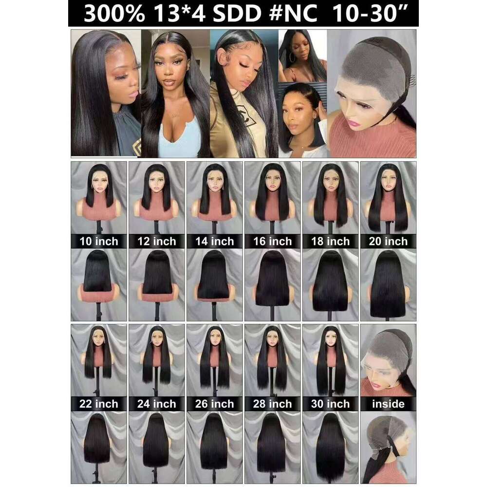 300% Density Straight Human Wigs for Black Women 10-30 Inches Double Drawn Bob Hair 13x4 HD Lace Frontal Wig PrePlucked