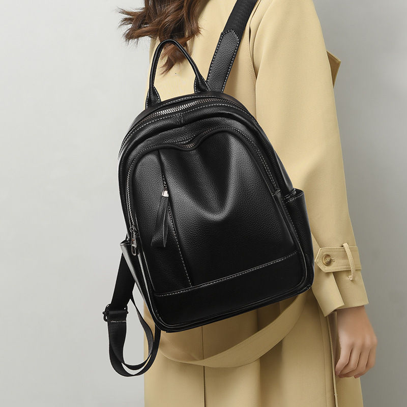 Women's 2025 New Style Textured Soft Leather Fashion Large Capacity Simple Commuter Ladies Backpack
