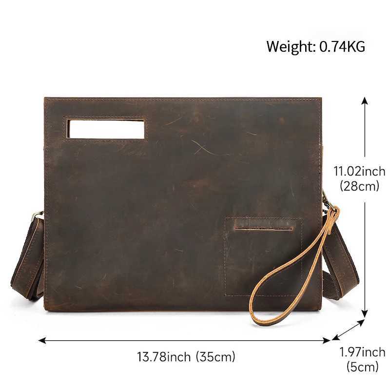Mens Office Bag Briefcase with 11 inch Laptop Waterproof Fabric Retro Genuine Leather Handbag Crossbody Bag Chest Bag W250610