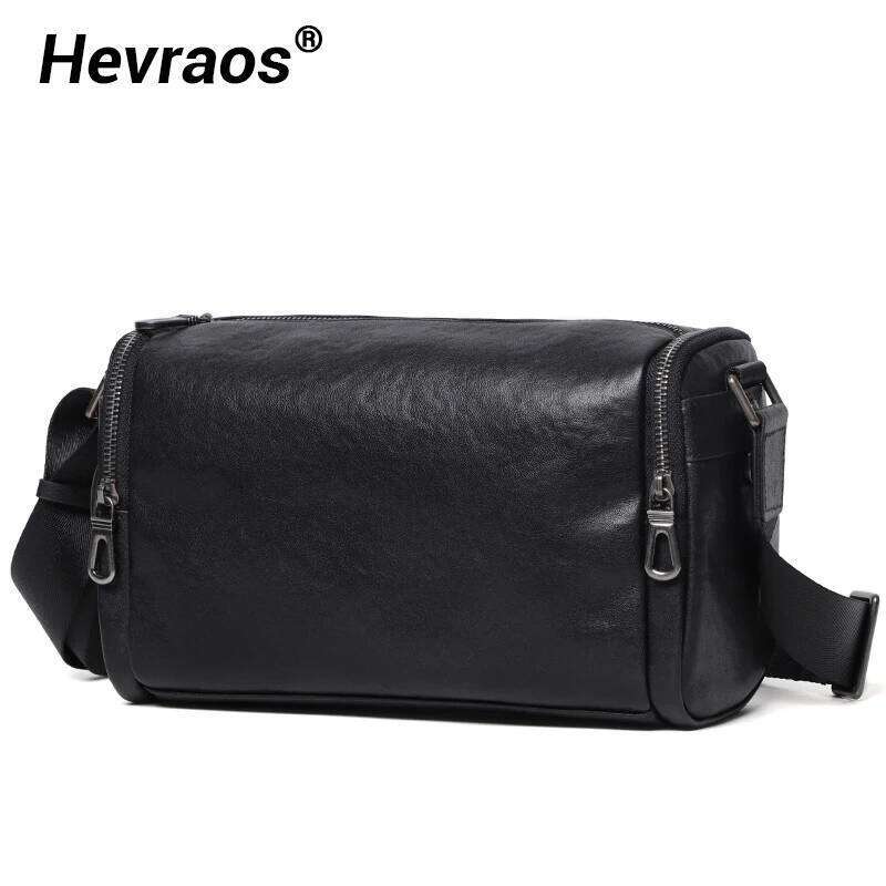 100% Genuine Leather Round Boston Bag Small Zipper Shoulder Men Fashion Messenger Crossbody Bags