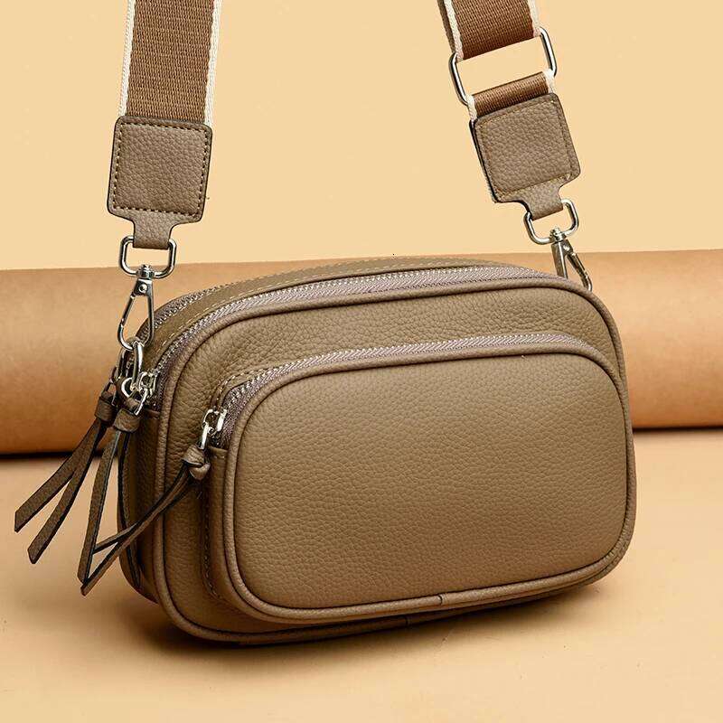 100%Genuine Leather Crossbody For Women Shoulder Messenger Bag Handbag Female Solid Color Cowhide Multilayer Tote Sac