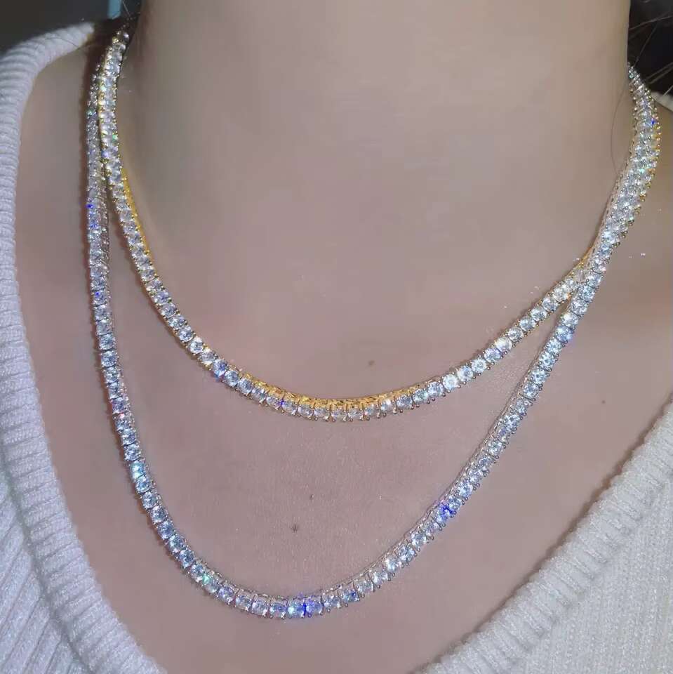 OACOCA Luxury VVS Moissanite Diamond 4mm Tennis Chain Bling 925 Sterling Silver Hip Hop Fine Jewelry Iced Out Necklace