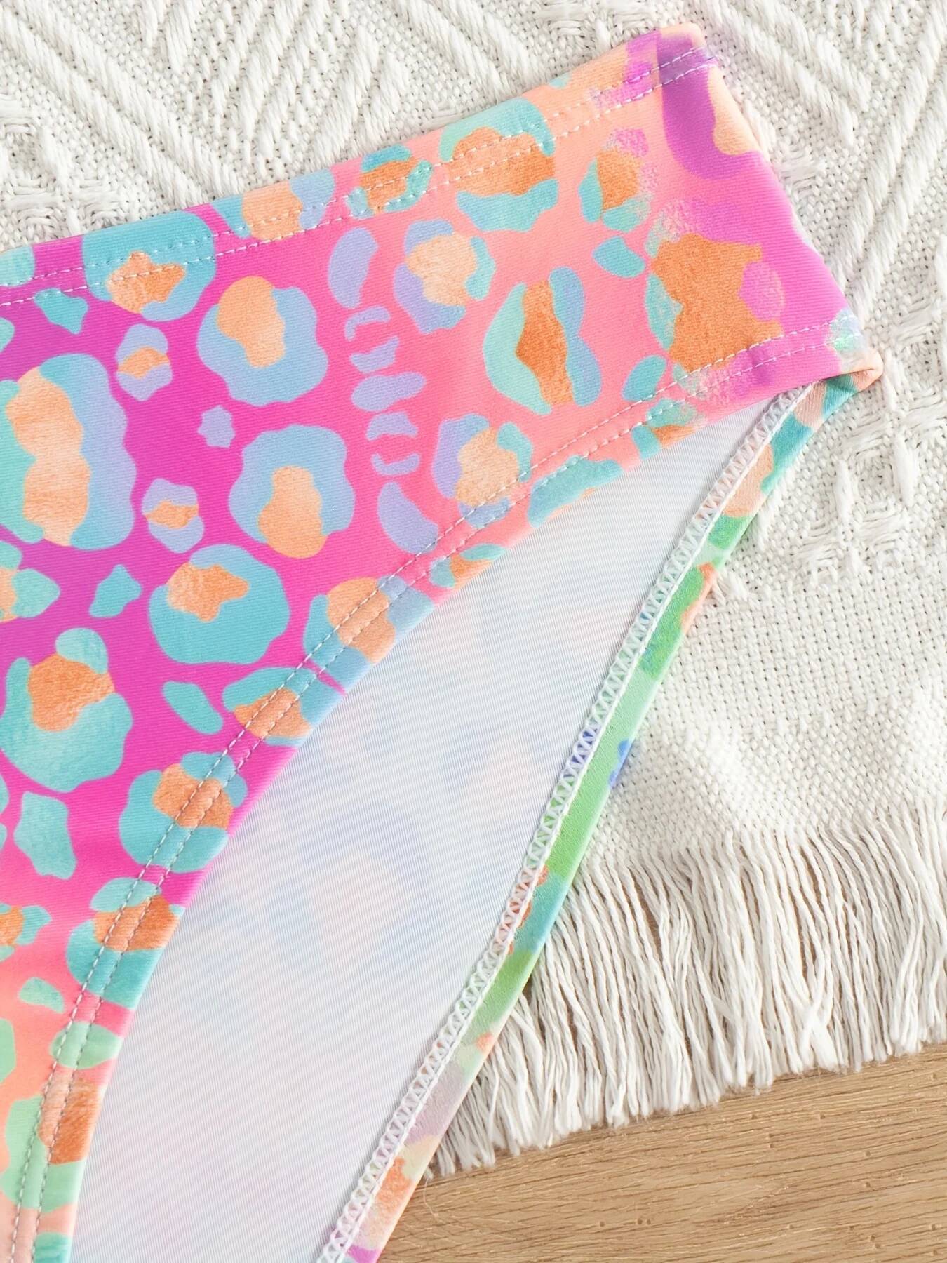 Bright Leopard Print Bikini Swimsuit for Teen Girls Summer Beachwear Two Piece Swimwear