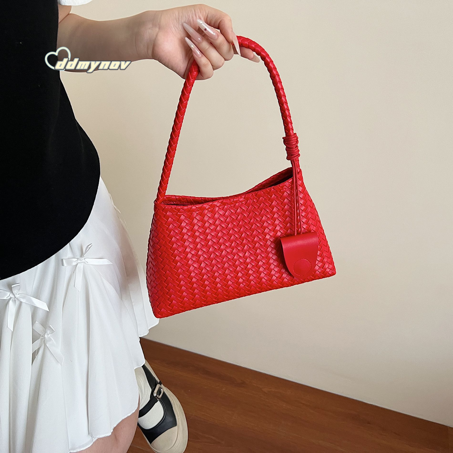 Korean Niche Handwoven Underarm Fashion Casual Handheld Mother-Daughter Large Capacity Shoulder Bag for Women ddmynov