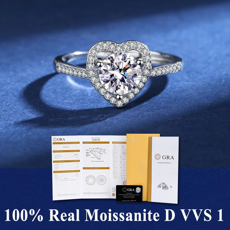 100% Real Ring D VVS1 Pass Diamond Test Pen Adjustable Size S925 Sliver GRA Certificate Wedding Rings for Women 250610