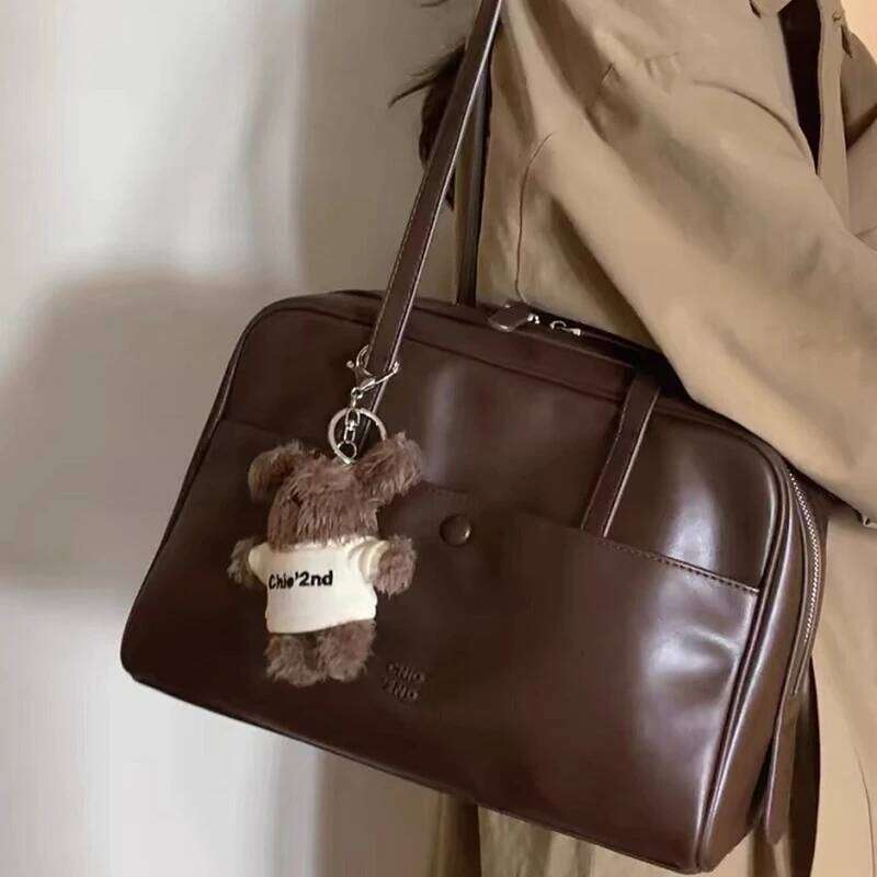 Retro Trend Boston Women's Shoulder Large Capacity PU Leather Lady Tote Underarm Daily Collocation Outdoor Bag