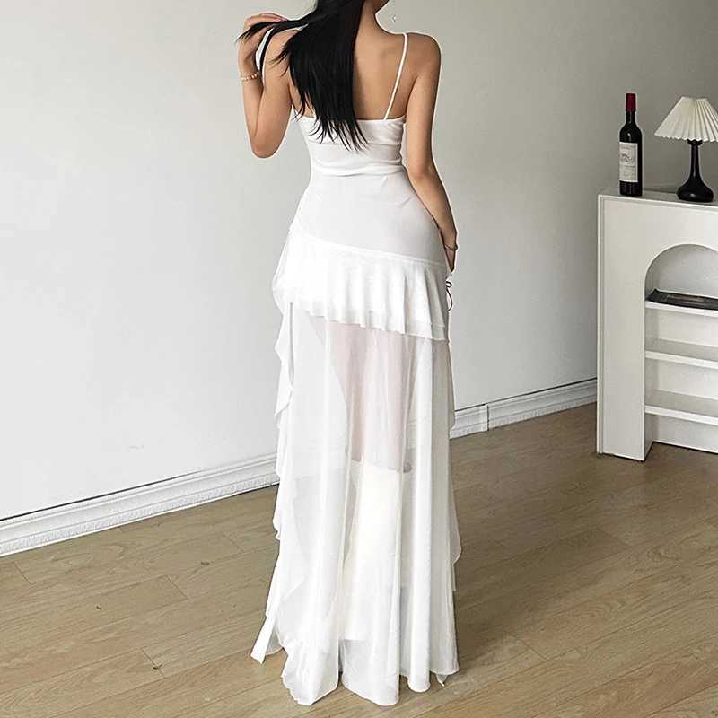 Lamuusaa y2k Dress Women Summer Solid Color Sweetheart Neck Spaghetti Strap Sleeveless Asymmetrical Hem Dress Club Party Dresses XJ250610