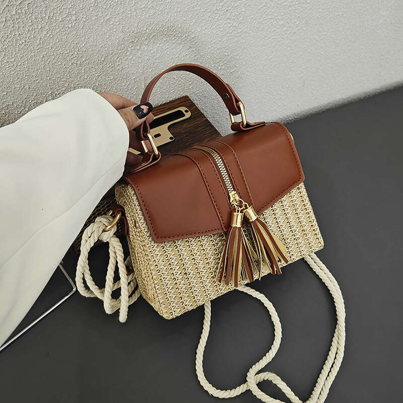 Summer Fashion High-End Color-Block Woven 2024 Stylish Patchwork Handbag Shoulder Bag GUHUISHU