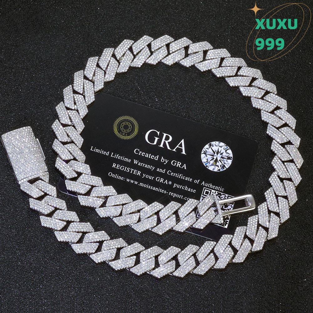 OACOCA 15MM Iced Out Cuban Chain Necklace Men Hip Hop Jewelry Shiny VVS Moissanite Diamond 925 Sterling Silver Cuban Link Chain