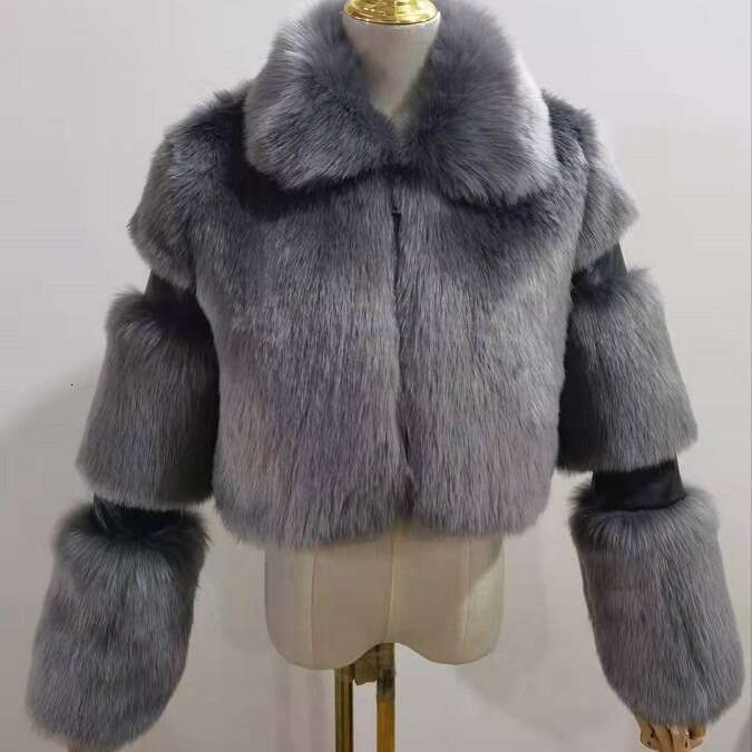 2023 Coat Women's Fashion Faux Fur Jacket With Patchwork Turn-Down Collar
