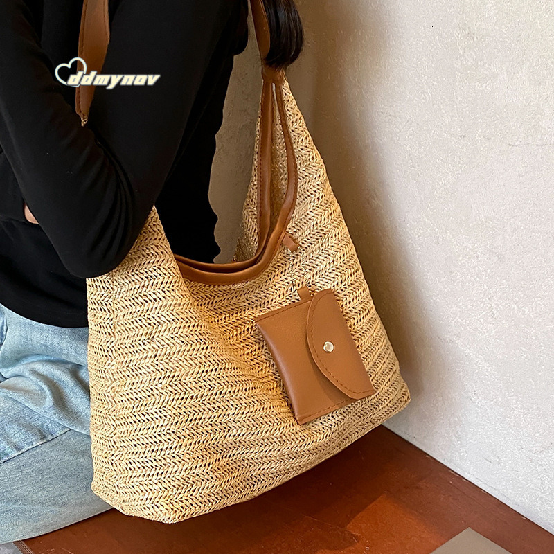 Large Capacity Handwoven 2024 New Fashion Commuter Tote Ins Vacation Beach Bag for Women ddmynov