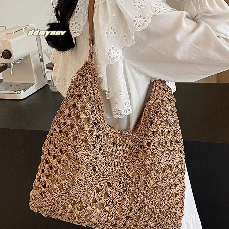 Large Capacity Woven for Women 2025 New Summer Beach Vacation Straw Versatile Commuter Shoulder Tote Bag ddmynov