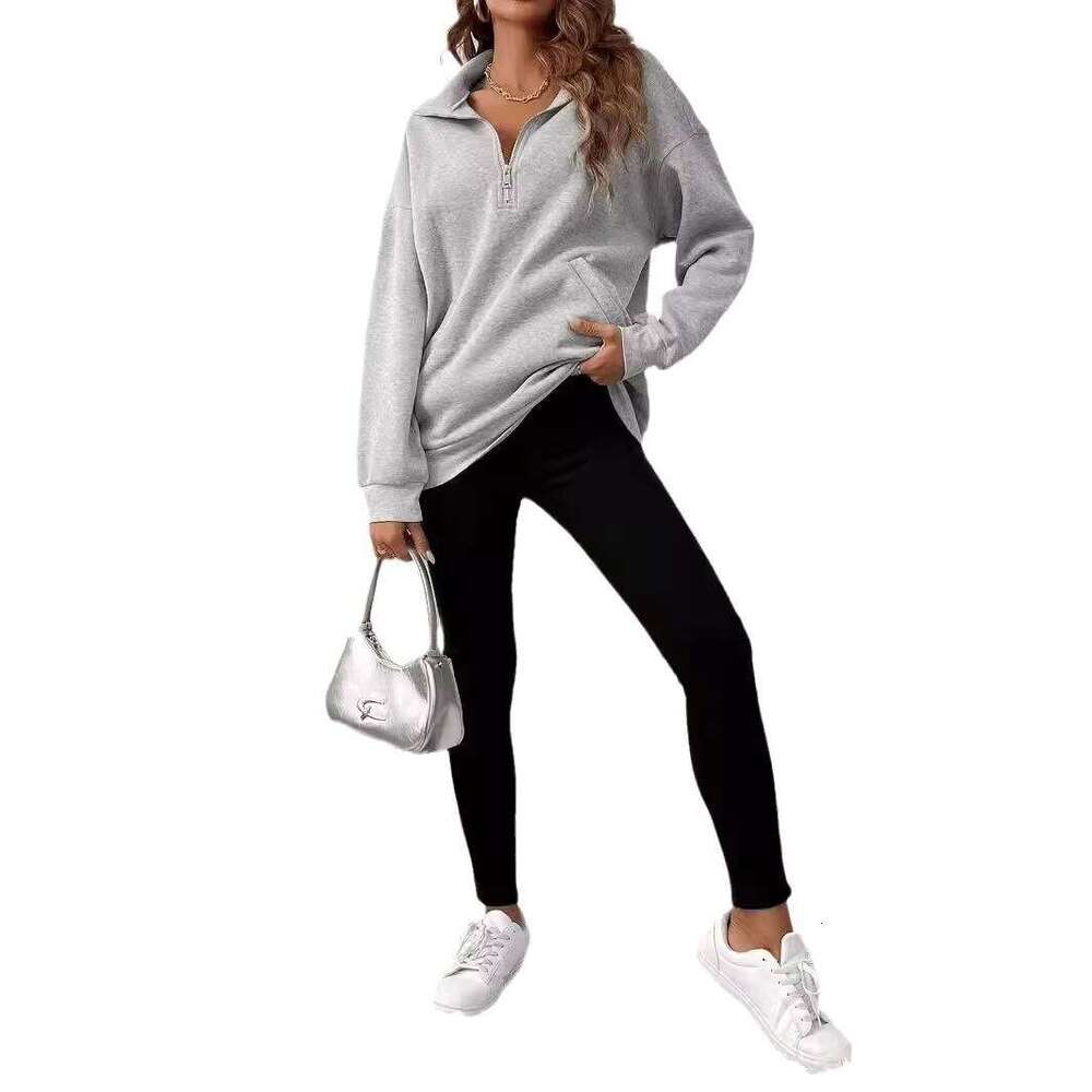 Logo 2XL Women's Solid Color Half-Zip Drop Shoulder Sweatshirt with Front Pocket