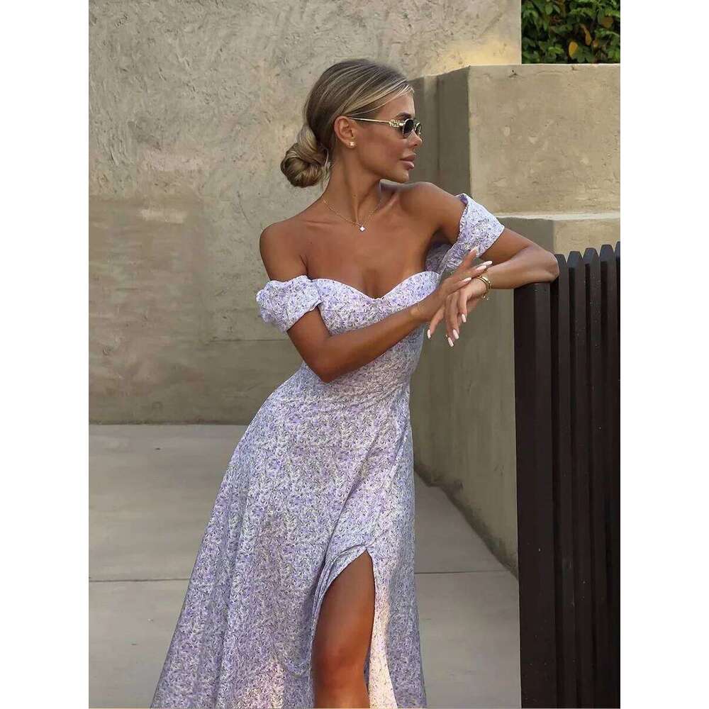 Wolfeel Women's Off Shoulder Floral Summer New Fashionable Slit Long Slim Fit Print Dress Sexy Hot Girl Evening Dresses