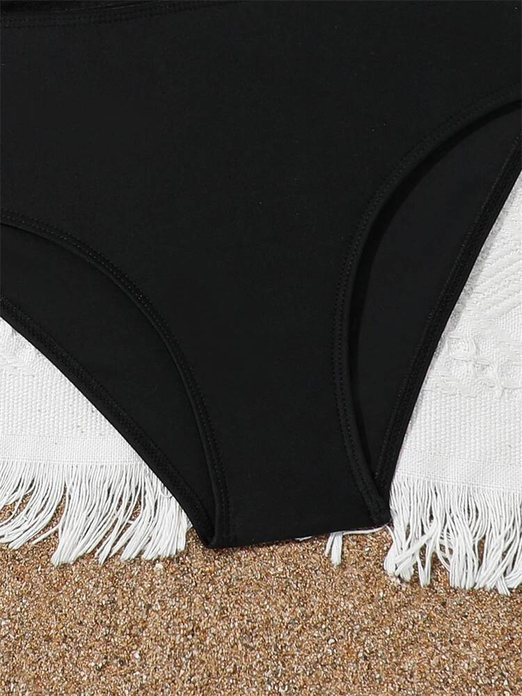 Girls Kids Swimsuit 2025 New Black Sling Bikini Set Children Swimwear Summer 3 Piece Beach Cover Up Bathing Suit Swimming