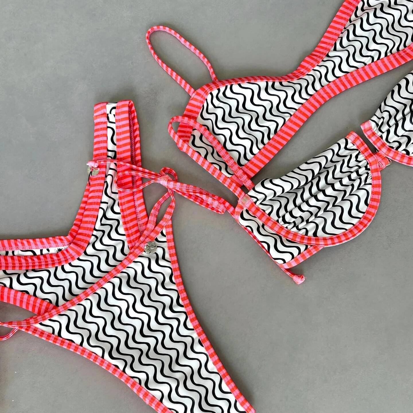 Push Up Bikini Sexy Swimsuit Women 2025 Swimwear Bandeau Biquini Female Stripe Bodysuit High Cut Bathingsuit Beachwear Monokini