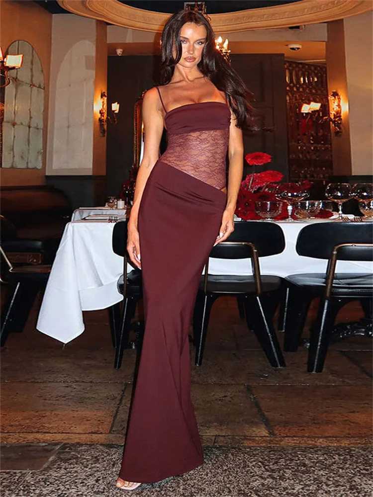 Lace Printed Halter Dresses Female Backless Slim High Waist Drawstring Fashion Patchwork Party Dress Womens Vacation Long Dress XJ250610