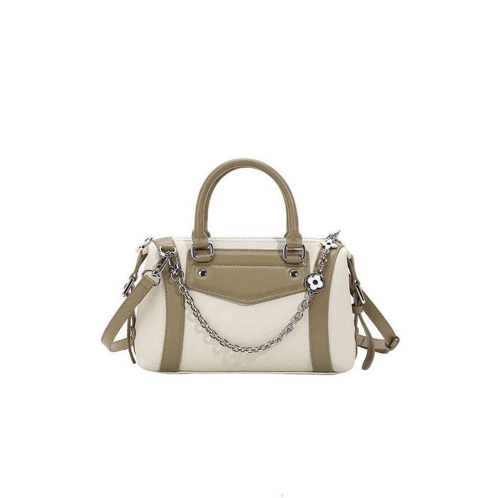 Women's New Fashion Boston Handbag With Contrast Color Stylish Chain Decoration High Quality And Shoulder Bag