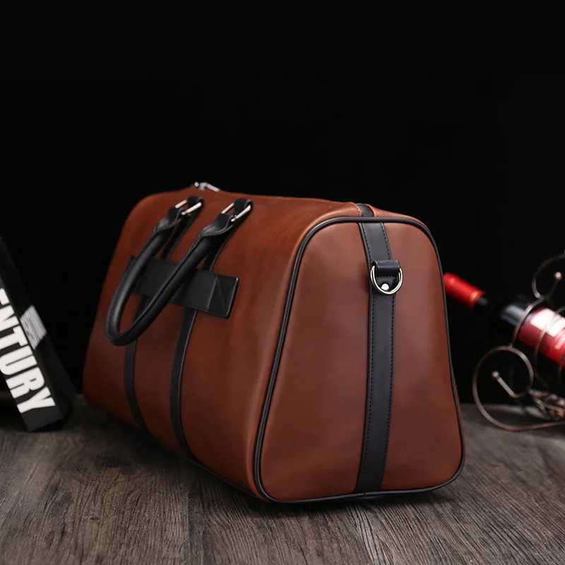 Mens Travel Tote Duffle Gym Bag Crazy Horse PU Leather Handbag Business Fitness Pocket Luggage Vintage Shoulder Sports Bag W250610