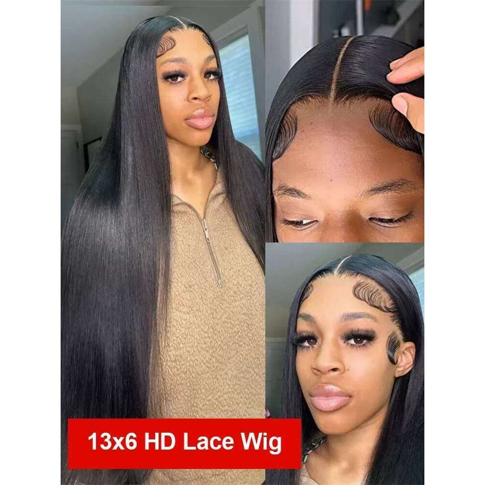 38 40 Inch 220% Density HD Front Straight 13x4 13x6 Transparent Lace Frontal Human Hair Wigs Pre Plucked