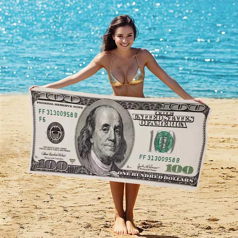 Microfiber Beach Towel Quick Dry Absorbent Bath Towel Hundred Dollar Print Perfect for Beach Travel Camping Party Vacation S25610