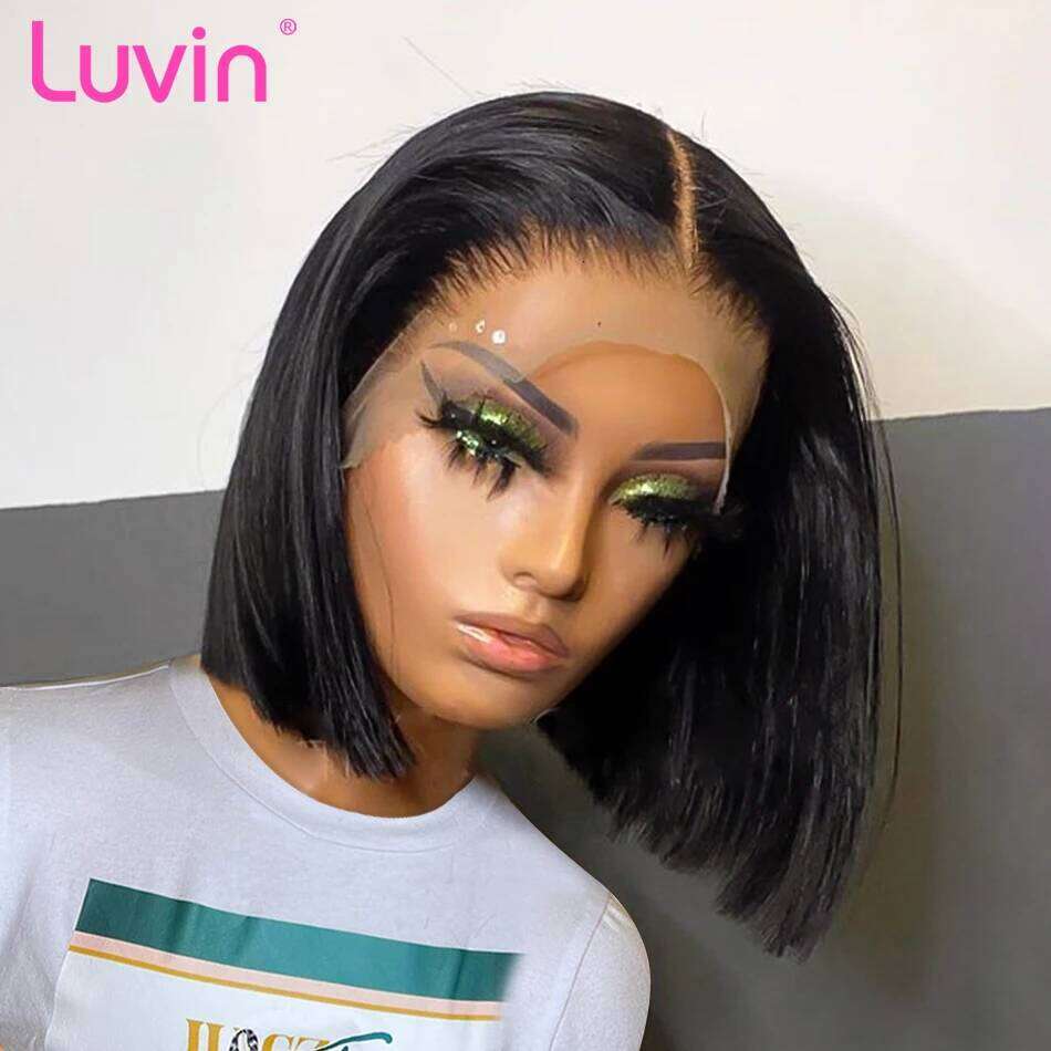 Luvin Bone Straight Short Bob 13x4 Frontal Human Hair Wigs 180% 4x4 Lace Closure Remy Brazilian Front Pre Plucked For Women