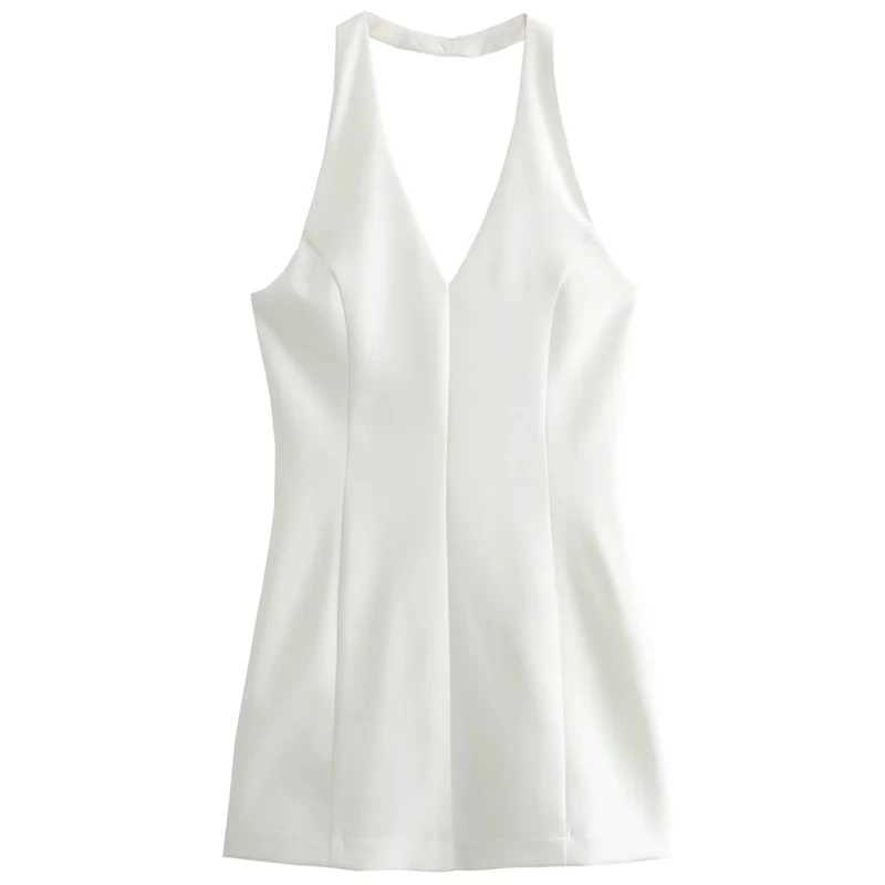 HXAO Mini Halter Dress Fashion Summer Dresses 2024 Women V-Neck Sleeveless Backless Slim-Fit Dress Luxury Womens Elegant DressXJ250610