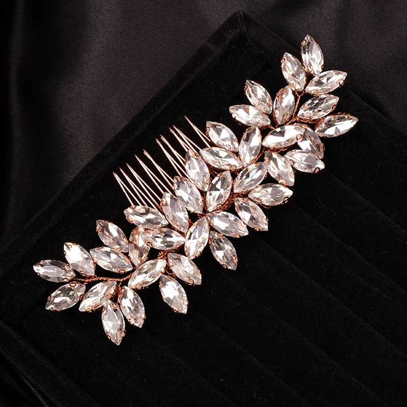 Crystal Rhinestone Hair Combs Rose Gold Silver Color Headpiece For Bride Women Wedding Hair Accessories Head Jewelry 250610