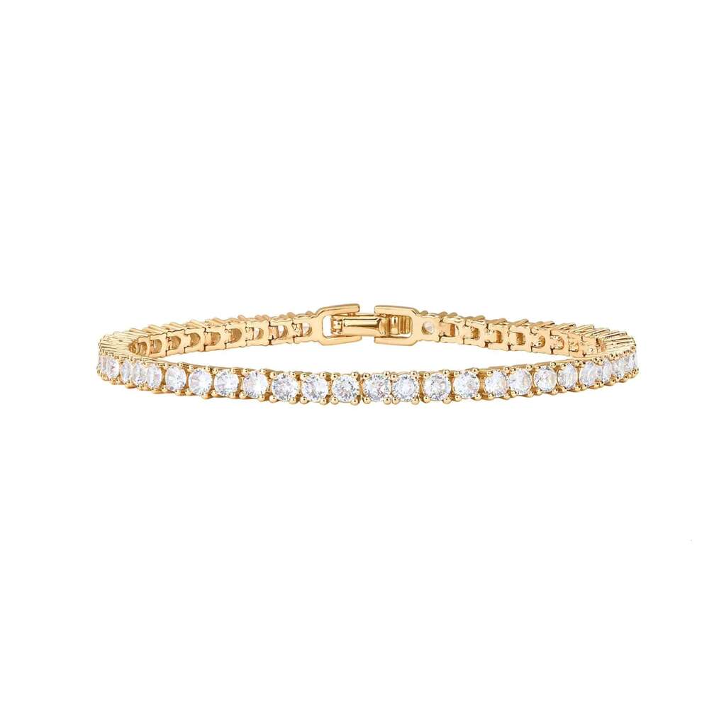 DHcollections Classic Tennis Bracelets for Women Gold Cubic Zirconia Plated 4.0mm Zinc Alloy Stainless Steel Jewelry Unisex