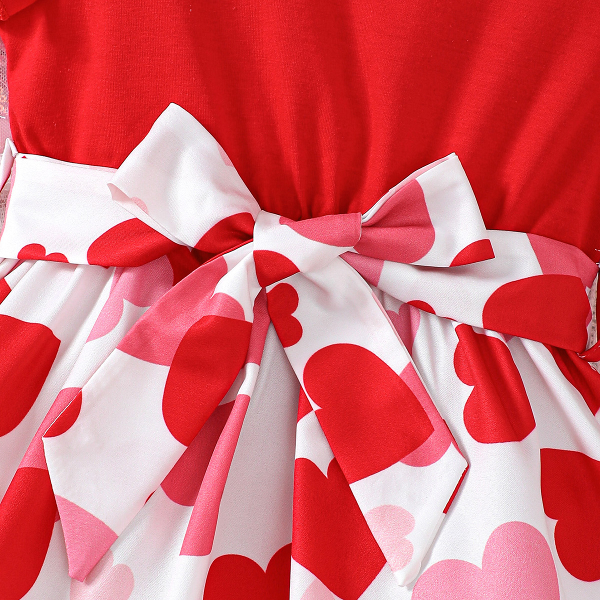 Round Neck Flying Sleeve Red Tunic With Heart Pattern For Teenage Girls In Summer