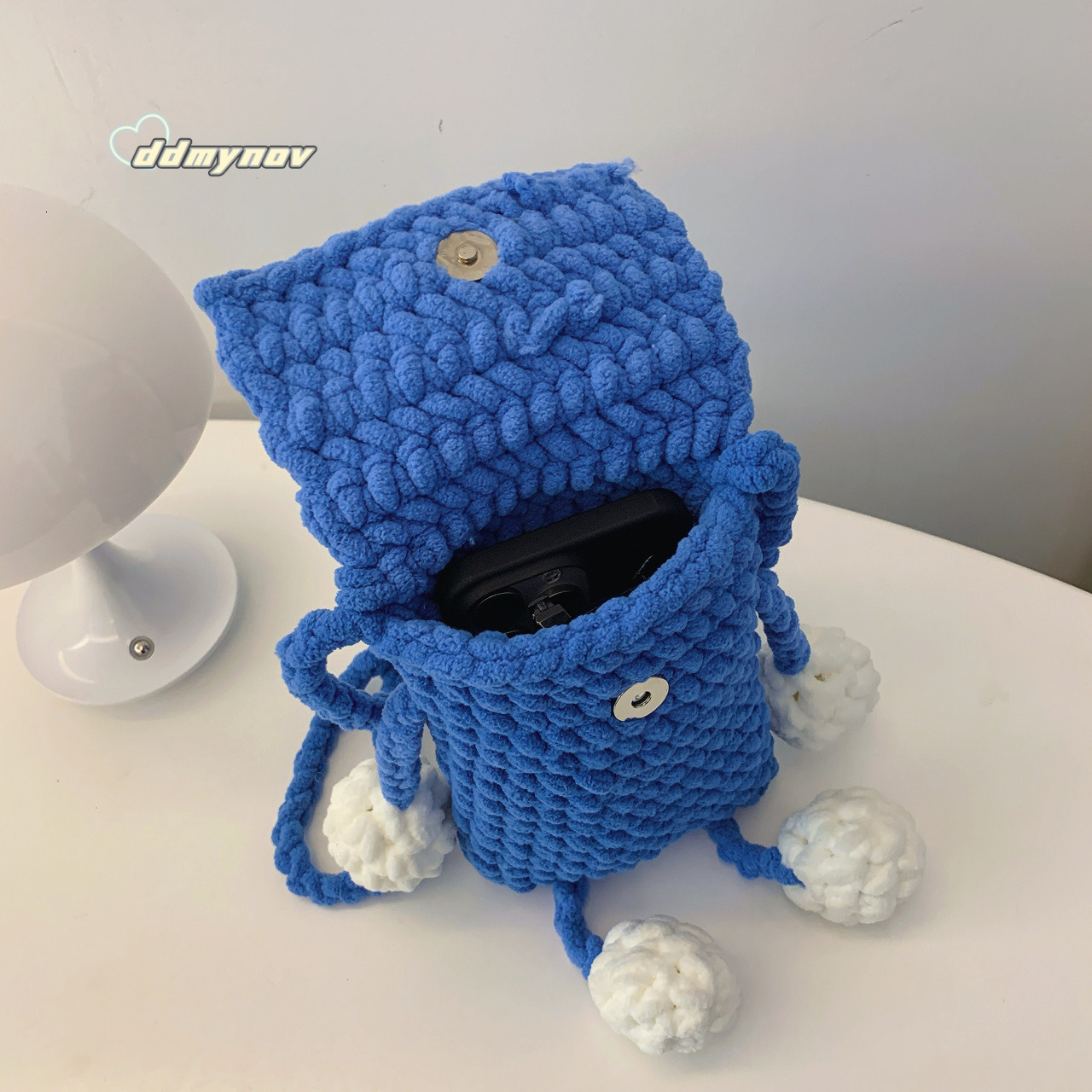 Autumn New Small Women's Phone Blue Knitted Cartoon Personality Plush Crossbody Trendy Bag ddmynov