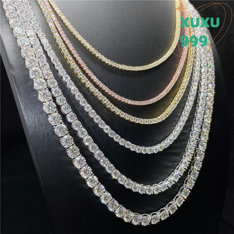 OACOCA Full Size 925 Sterling Silver Rose Gold Iced Out Tennis Chain Moissanite Diamond Necklace /Bracelet Jewelry
