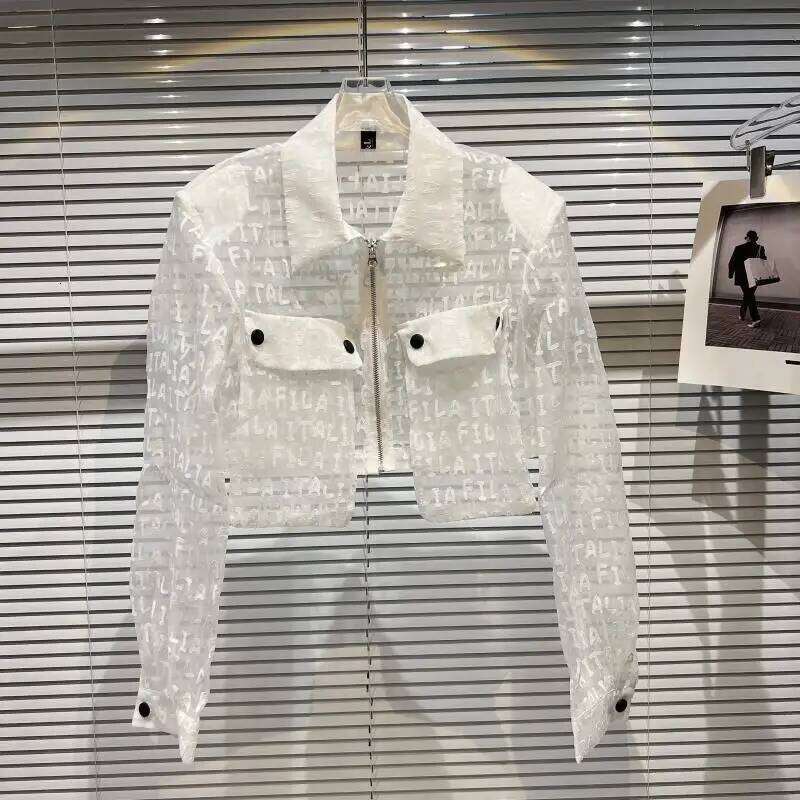 PREPOMP 2022 Summer New Arrivals Long Sleeve Turn Down Collar Letters Transparent Sunscreen Thin Coat Women Gf221