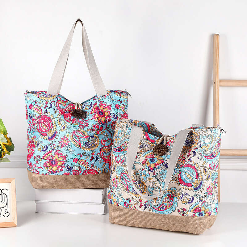 Ethnic Style Printed Casual Shoulder Fashion Trend Shopping Exotic Canvas Straw Bag