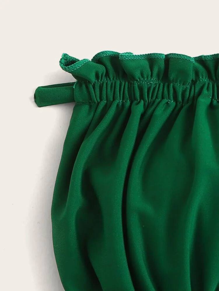 Swim Summer Beach Ruched Lettuce Trim Bandeau Bikini Set