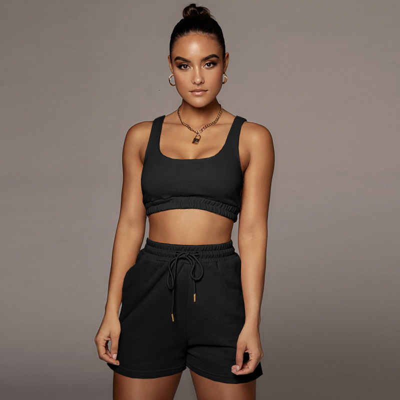2022 womens solid color double-layer vest shorts sports exposed navel suit popular recommendation