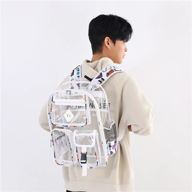 Large Capacity Student Backpack Colorful Backpack Outdoor Sports Bag Unisex Transparent Waterproof Backpack 250606
